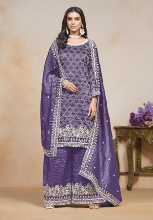 Picture of Wonderful Chiffon Purple Straight Cut Salwar Kameez