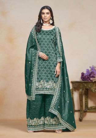 Picture of Chiffon Dark Green Straight Cut Salwar Kameez