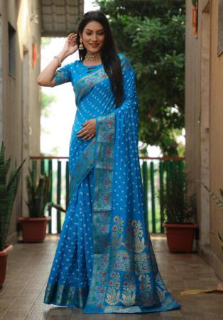 Picture of Grand Silk Dodger Blue Saree