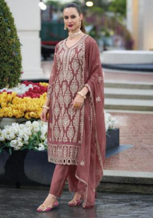 Picture of Magnificent Organza Rosy Brown Readymade Salwar Kameez