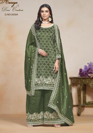 Picture of Chiffon Dark Olive Green Straight Cut Salwar Kameez