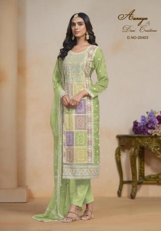 Picture of Organza Dark Khaki Straight Cut Salwar Kameez