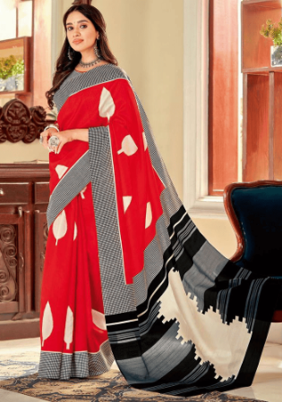 Picture of Exquisite Chiffon & Silk Crimson Saree