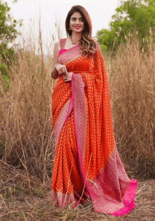 Picture of Delightful Cotton & Silk Orange Saree