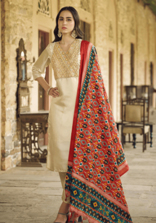 Picture of Amazing Silk Beige Readymade Salwar Kameez