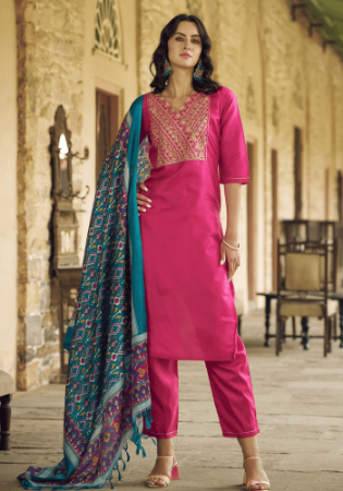 Picture of Silk Medium Violet Red Readymade Salwar Kameez