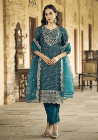 Picture of Sightly Silk Dark Slate Grey Readymade Salwar Kameez