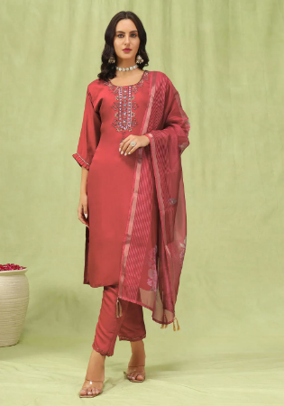 Picture of Ravishing Silk Indian Red Readymade Salwar Kameez