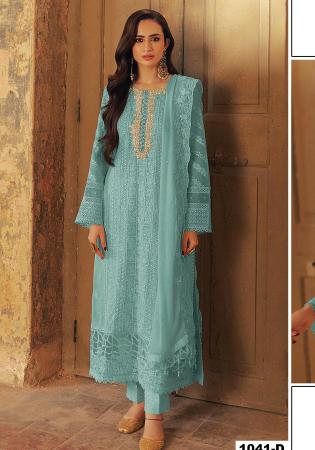 Picture of Georgette Light Slate Grey Straight Cut Salwar Kameez