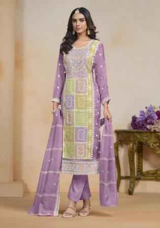 Picture of Charming Organza Plum Straight Cut Salwar Kameez