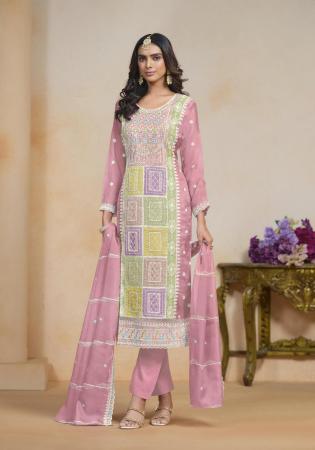 Picture of Organza Dark Salmon Straight Cut Salwar Kameez