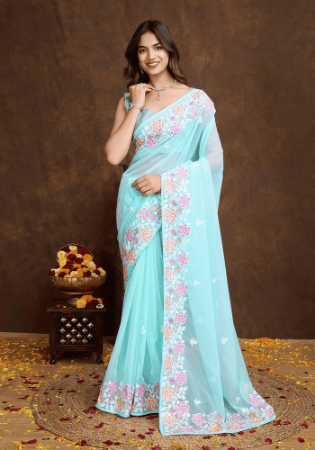 Picture of Charming Organza Pale Turquoise Saree