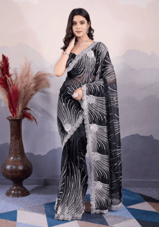 Picture of Alluring Net Black Saree