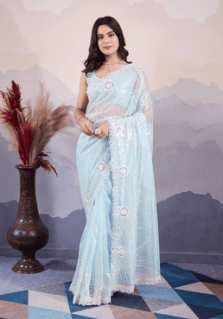 Picture of Bewitching Net Light Steel Blue Saree