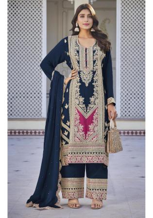 Picture of Chiffon Dark Slate Grey Straight Cut Salwar Kameez