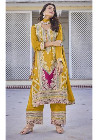 Picture of Chiffon Dark Golden Rod Straight Cut Salwar Kameez