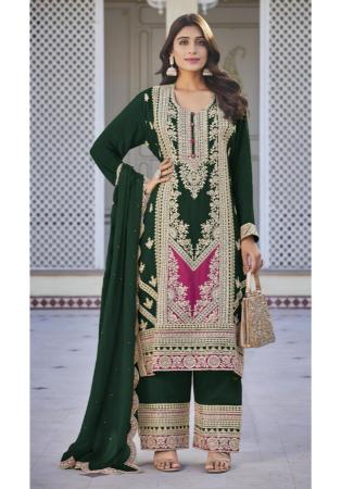 Picture of Chiffon Forest Green Straight Cut Salwar Kameez