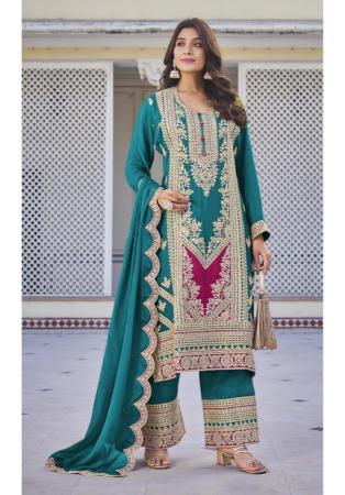 Picture of Chiffon Midnight Blue Straight Cut Salwar Kameez