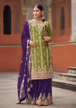 Picture of Chiffon Olive Drab Straight Cut Salwar Kameez