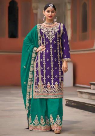 Picture of Stunning Chiffon Purple Straight Cut Salwar Kameez