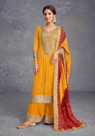 Picture of Chiffon & Silk Golden Rod Straight Cut Salwar Kameez