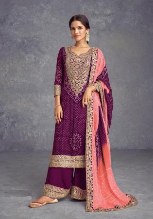 Picture of Chiffon & Silk Saddle Brown Straight Cut Salwar Kameez