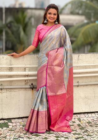 Picture of Comely Silk Light Slate Grey Saree