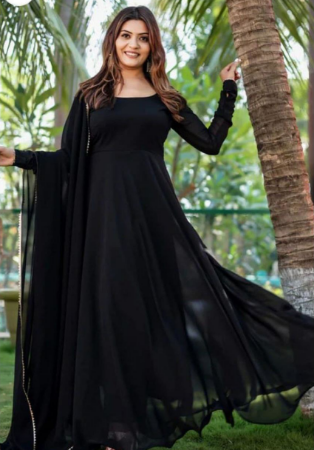 Picture of Sightly Georgette Black Readymade Gown