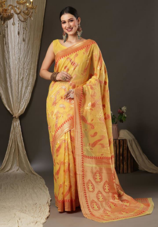 Picture of Marvelous Cotton & Silk & Organza Khaki Saree