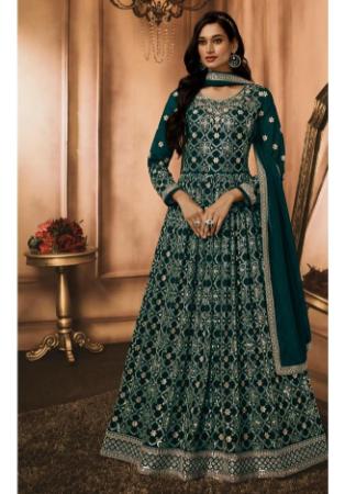 Picture of Good Looking Georgette Dark Green Readymade Gown