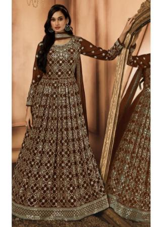 Picture of Sightly Georgette Saddle Brown Readymade Gown