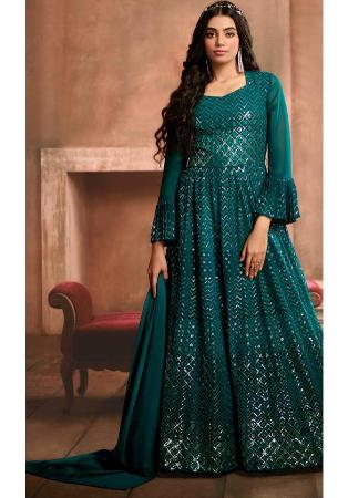 Picture of Graceful Georgette Teal Readymade Gown