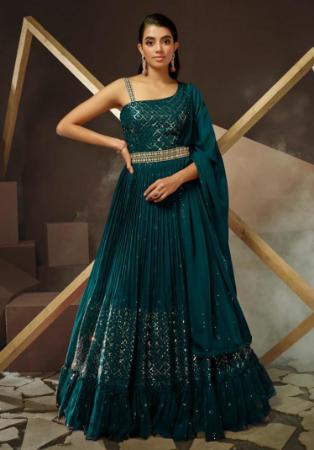 Picture of Wonderful Georgette Dark Green Readymade Gown