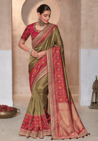 Picture of Comely Silk Dark Khaki Saree