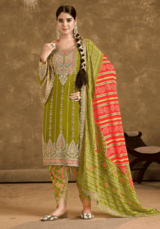 Picture of Chiffon Spring Green Straight Cut Salwar Kameez