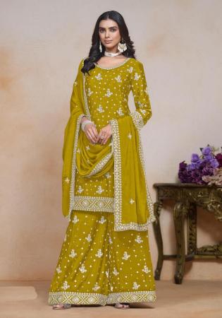 Picture of Chiffon Dark Golden Rod Straight Cut Salwar Kameez