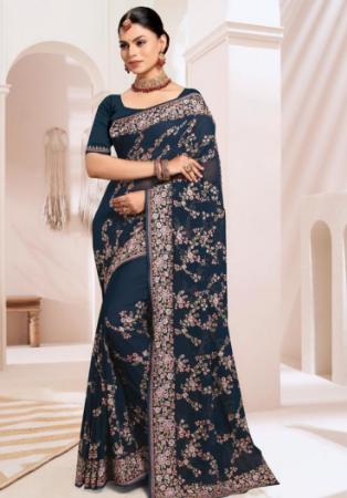 Picture of Beautiful Georgette Dark Slate Grey Saree