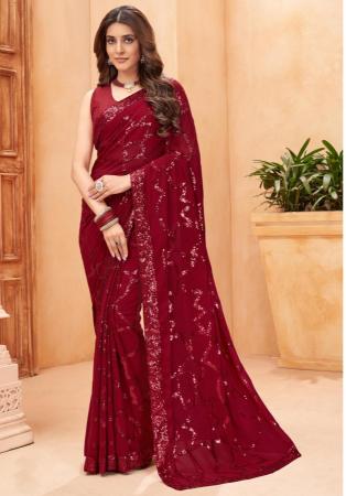 Picture of Amazing Georgette Maroon Saree