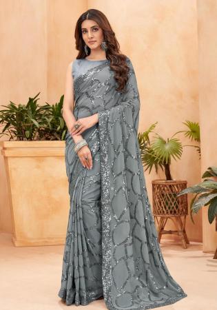 Picture of Fascinating Georgette Light Slate Grey Saree