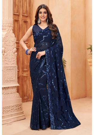 Picture of Good Looking Georgette Midnight Blue Saree