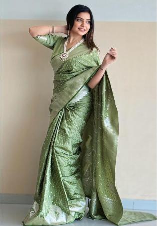 Picture of Fine Silk Dark Olive Green Saree