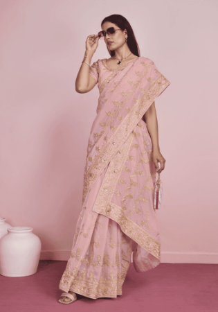 Picture of Good Looking Organza Pink Saree