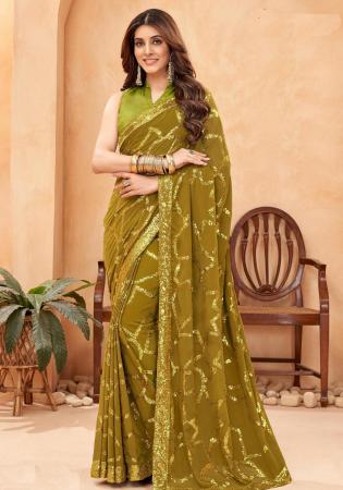 Picture of Graceful Georgette Dark Olive Green Saree