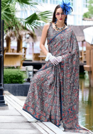 Picture of Comely Satin & Silk Dark Grey Saree