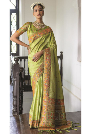 Picture of Good Looking Silk Dark Khaki Saree