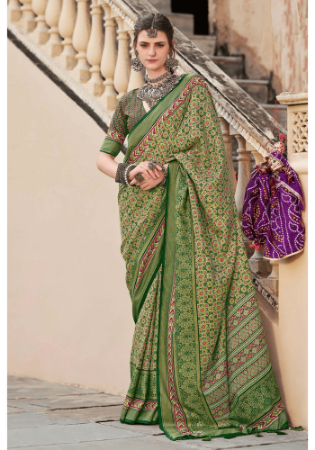 Picture of Pleasing Silk Dark Olive Green Saree