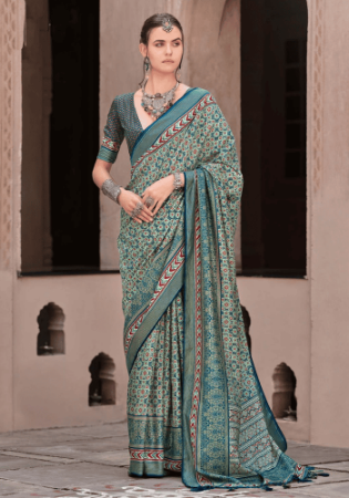 Picture of Stunning Silk Dark Sea Green Saree