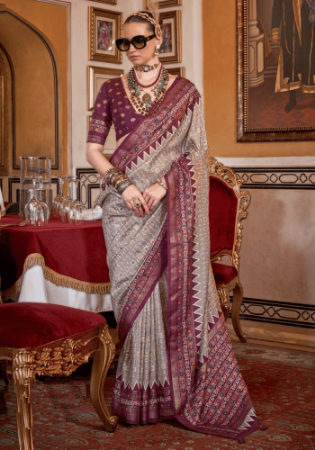 Picture of Lovely Silk Dark Grey Saree