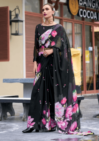 Picture of Sightly Georgette Black Saree