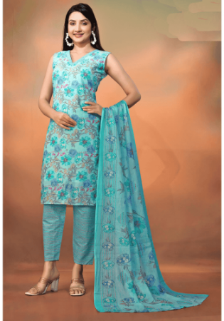 Picture of Beautiful Cotton Sky Blue Readymade Salwar Kameez